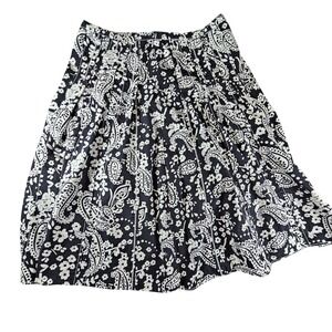 Liz Claiborne Skirt Women's Size 12 Black White Paisley Floral Pleated A-Line